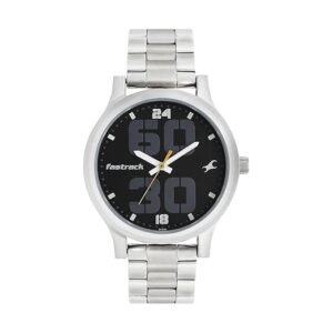Fastrack Bold Quartz Analog Black Dial Silver Stainless Steel Strap Watch for Guys - NT38051SM07