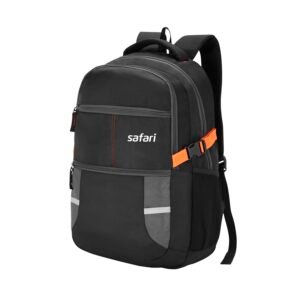 Safari Omega spacious/large laptop backpack with Raincover, college bag, travel bag for men and women, Black, 30 Litre