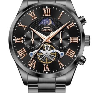 HORIZEN Chronograph Premium Stainless Steel Analogue Luxury Watch for Men (Black)